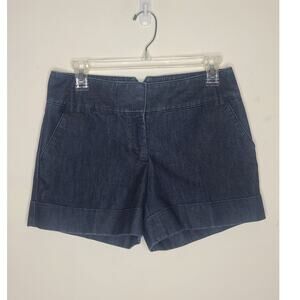 Express navy blue denim cotton blend cuffed shorts - 2